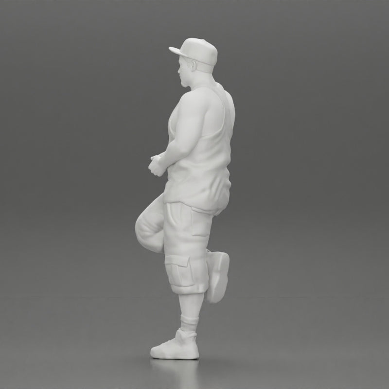 gangster in cap and short standing in one leg leaning against car - Only-Games