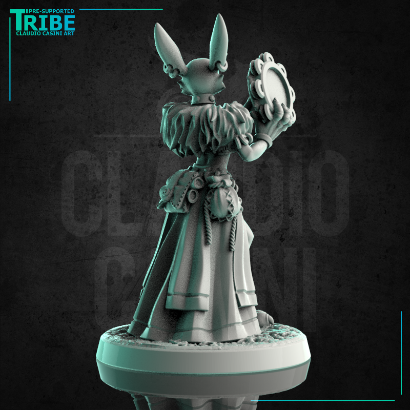 (0211) Female Rabbitfolk bard gypsy with tambourine - Only-Games