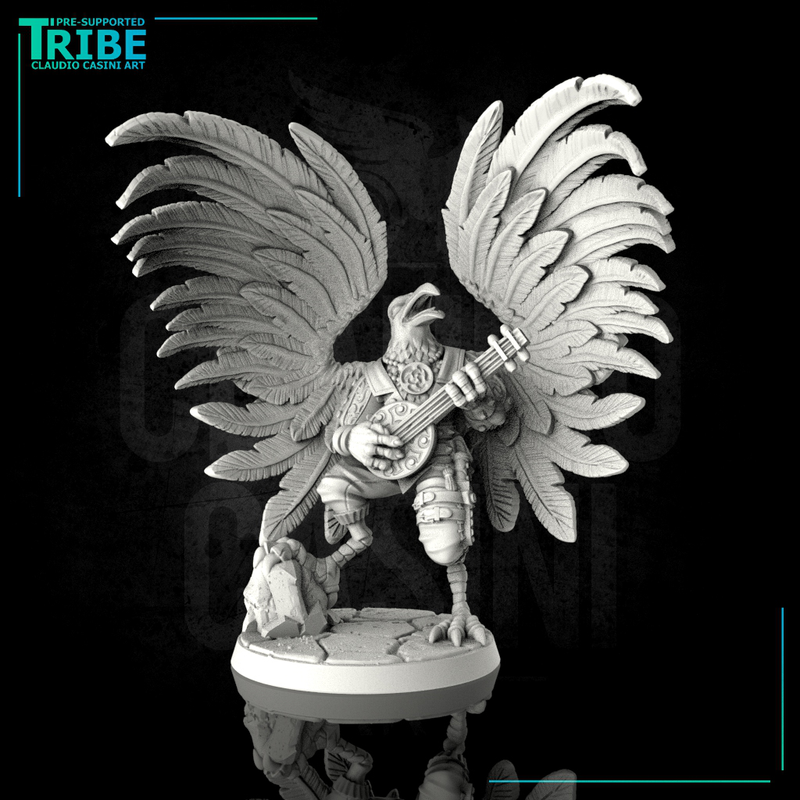 (0053) Male featherfolk birdman bard with guitar or liute - Only-Games