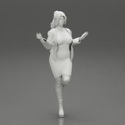 Beautiful Woman standing in one leg in mini dress and jacket - Only-Games