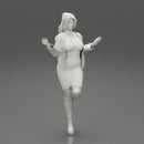 Beautiful Woman standing in one leg in mini dress and jacket - Only-Games