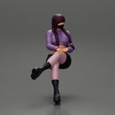 Sexy girl sitting with crossed legs  n boots and mini skirt  with long pigtails - Only-Games