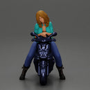 Girl sitting on a scooter, wearing an open jacket - Only-Games