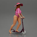 Sexy Woman Riding Electric Scooter on the beach Wearing onepice and hat - Only-Games