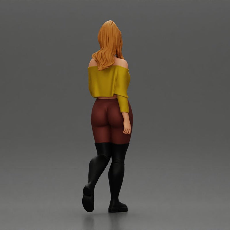 fashionable girl walking her dog, wearing a stylish shirt and long boots - Only-Games