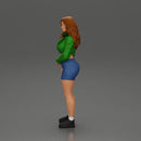 sporty happy girl standing in mini jacket and short with long hair - Only-Games