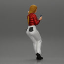 beautiful woman in a leather jacket sitting using a phone - Only-Games