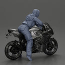 motorcyclist woman hoodie sitting on motorcycle - Only-Games