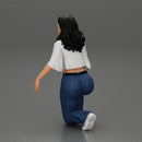 Chola Girl in sitting on knee hugging her dog - Only-Games