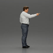 Serious businessman in a white shirt tie, and pants pointing with authority, hand in pocket - Only-Games