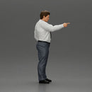 Serious businessman in a white shirt tie, and pants pointing with authority, hand in pocket - Only-Games