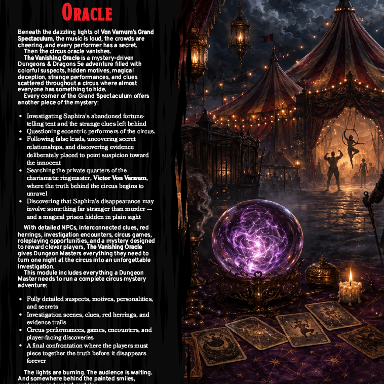The Vanishing Oracle - One Shot - Circus Murder Mystery