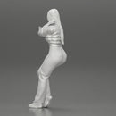 beautiful woman in a leather jacket sitting using a phone - Only-Games