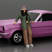 lowrider chola girl is leaning against the car, wearing a hat and long open shirt with - Only-Games