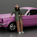lowrider chola girl is leaning against the car, wearing a hat and long open shirt with - Only-Games