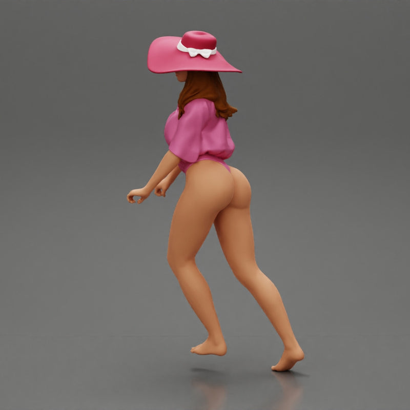 Sexy Woman Riding Electric Scooter on the beach Wearing onepice and hat - Only-Games