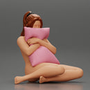 Naked girl scared sitting and holding a pillow while watching a horror movie on TV - Only-Games