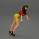 sexy girl in shorts and mini shirt leans against the car with her hands - Only-Games