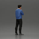 Confident Man with Backpack in Blue Sweater, Pondering Thoughts - Only-Games