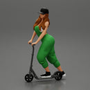 2 Sexy Woman Riding Electric Scooter At Parking Wearing overalls suit and cap - Only-Games