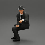 2 Models - businessman in hat sitting and holding briefcase of money - Only-Games