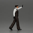 man in suit raising hand up walking - Only-Games