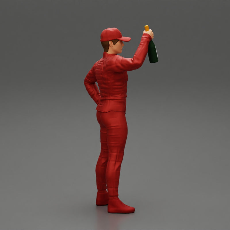 motorbiker celebrates and hold a champagne bottle - Only-Games