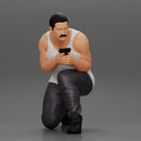 Gangster in pants sitting and holding a gun hides behind the car - Only-Games