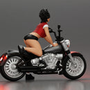 attractive girl on the motorbike in shorts and a mini jacket with curly hair - Only-Games