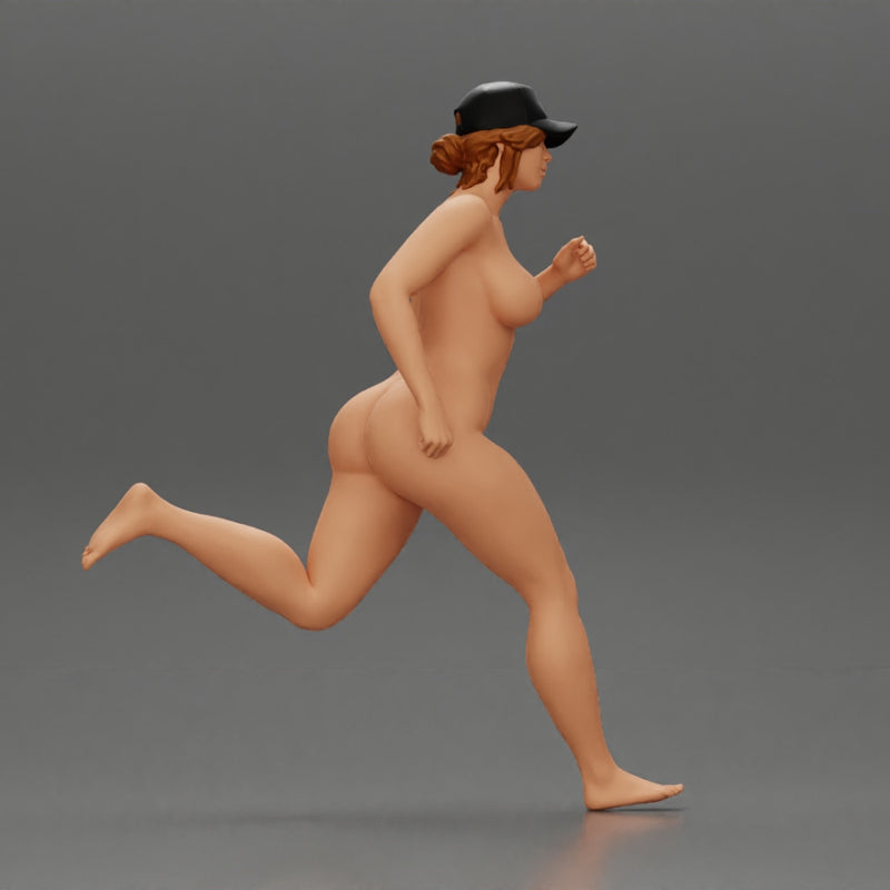 Naked woman running in cap