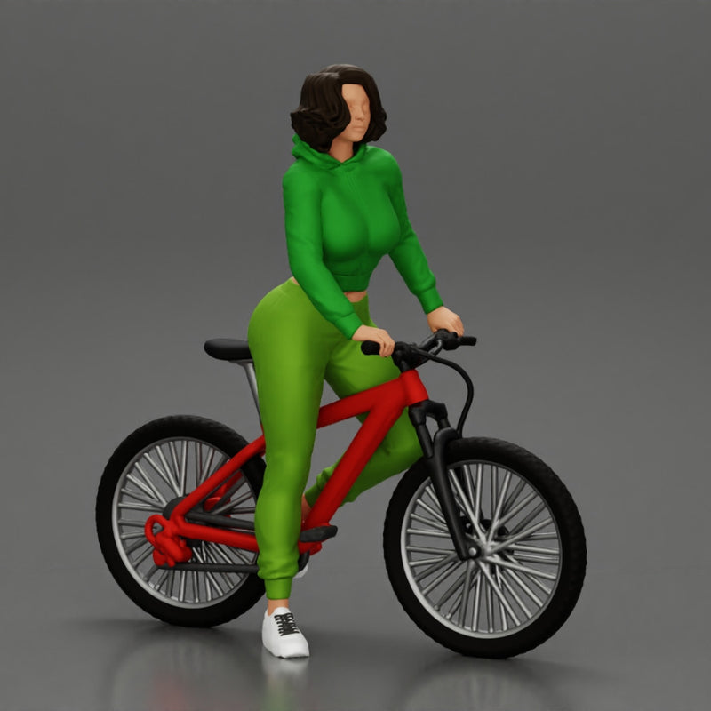 Young sexy sporty woman in pants and snickers short haired posing with bicycle - Only-Games