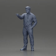 Serious businessman in a white shirt tie, and pants pointing with authority, hand in pocket - Only-Games