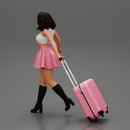 2 Young woman in sexy dress and boots pulling suitcase  walking in airport terminal - Only-Games