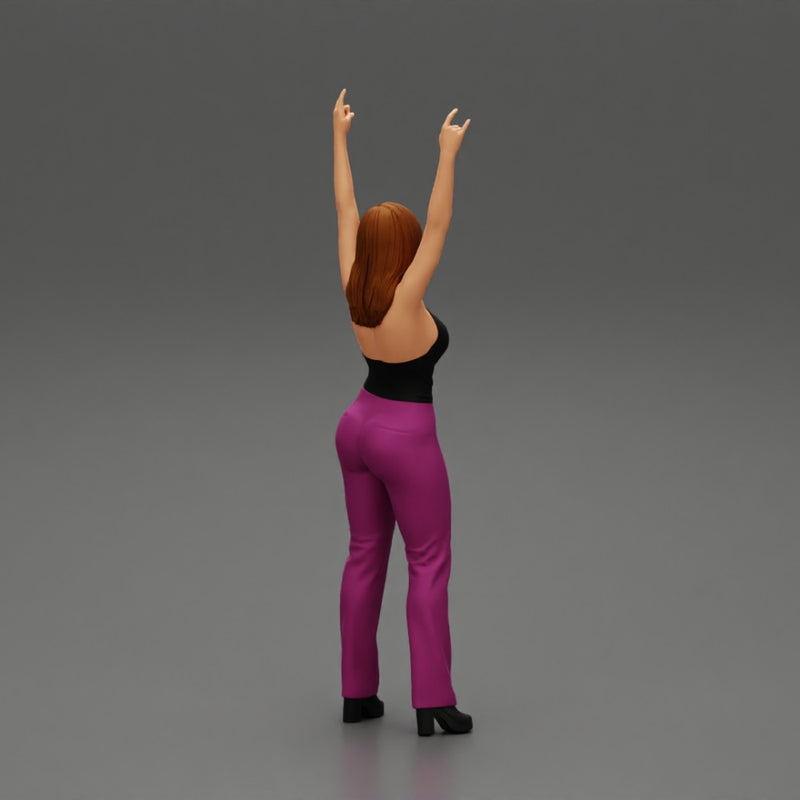 Young girl raised up two hands with sign of the horns - Only-Games
