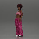 A hip-hop black girl in a bra and mini backpack wtih curly hair - Only-Games