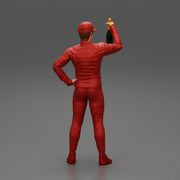 motorbiker celebrates and hold a champagne bottle - Only-Games