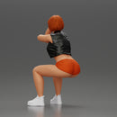 Sexy Girl in a Mini Leather Jacket and Shorts Sitting and Leaning with Her Hands - Only-Games