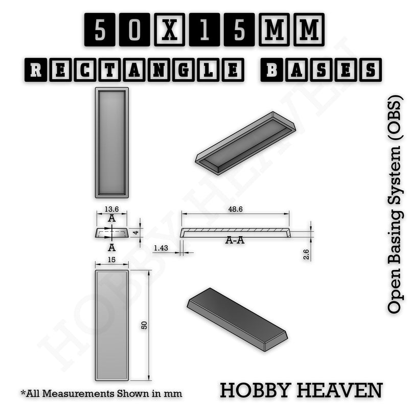 Rectangle Bases Range Sizes - 75x30mm to 125x40mm Medium Sizes 3d Print Full Range Tabletop Games - Only-Games