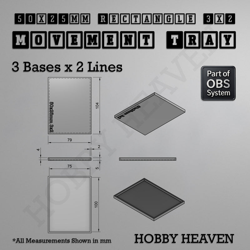 Rectangle Movement Trays | Cavalry & Monsters | 50×25-100×60mm | OBS System - Only-Games