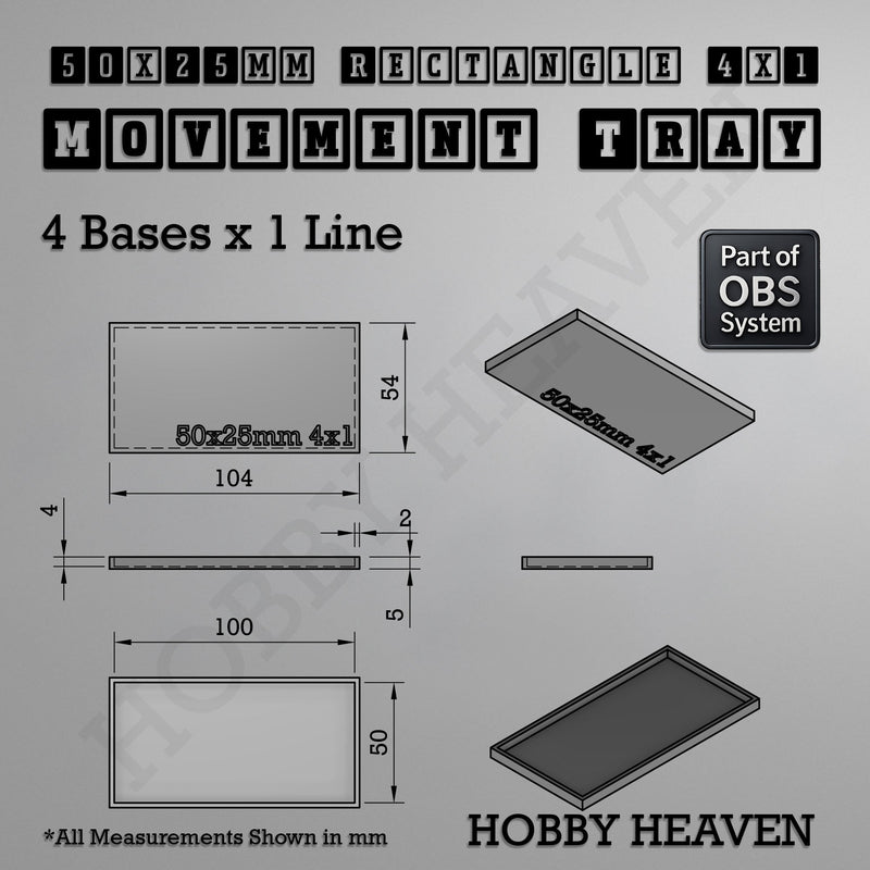 Rectangle Movement Trays | Cavalry & Monsters | 50×25-100×60mm | OBS System - Only-Games