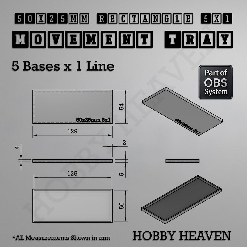 Rectangle Movement Trays | Cavalry & Monsters | 50×25-100×60mm | OBS System - Only-Games