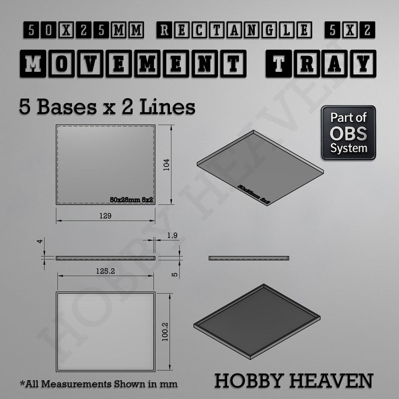 Rectangle Movement Trays | Cavalry & Monsters | 50×25-100×60mm | OBS System - Only-Games