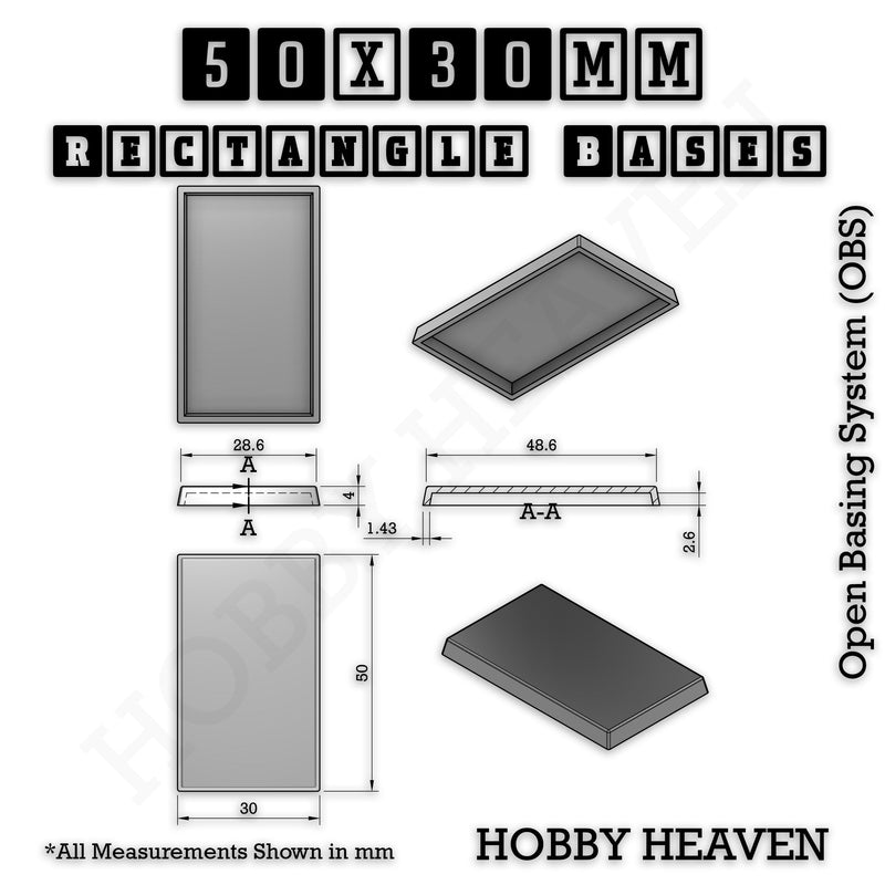 Rectangle Bases Range Sizes - 75x30mm to 125x40mm Medium Sizes 3d Print Full Range Tabletop Games - Only-Games