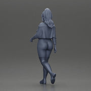 fashionable girl walking her dog, wearing a stylish shirt and long boots - Only-Games