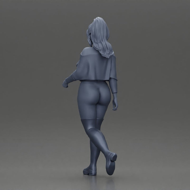 fashionable girl walking her dog, wearing a stylish shirt and long boots - Only-Games