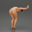 Naked girl holding her stomach and placing her hand on the wall due to stomach pain - Only-Games