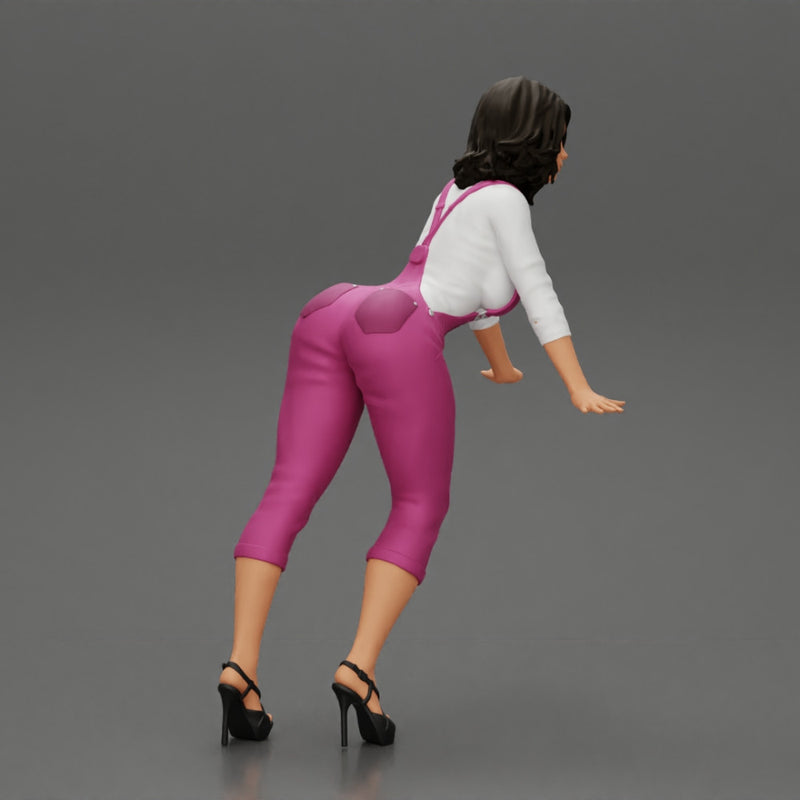 Sexy girl in overalls leans against the car with her hands - Only-Games