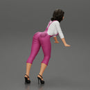 Sexy girl in overalls leans against the car with her hands - Only-Games