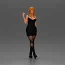 Stylish woman in black dress fishnet tights and boots - Only-Games