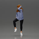 Young woman in  shirt with long hair posing with one foot resting on the motorcycle - Only-Games